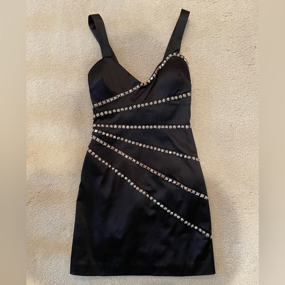 Bebe black satin studded dress